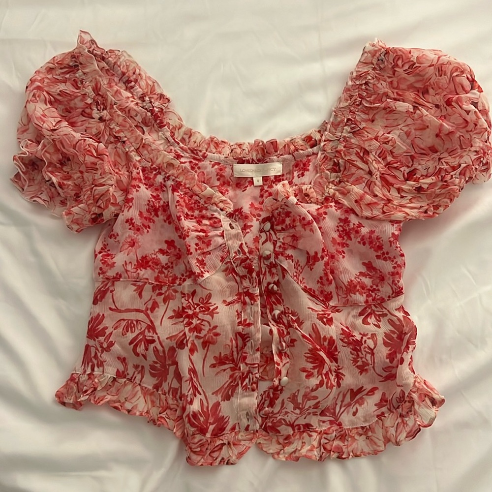 Pink Floral Short Sleeve Loveshack Fancy Top